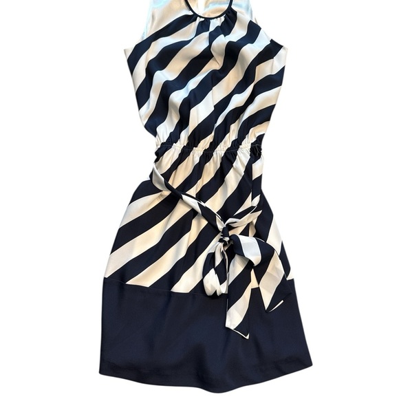 Striped Navy and Ivory Lined Halter Dress - Picture 2 of 4